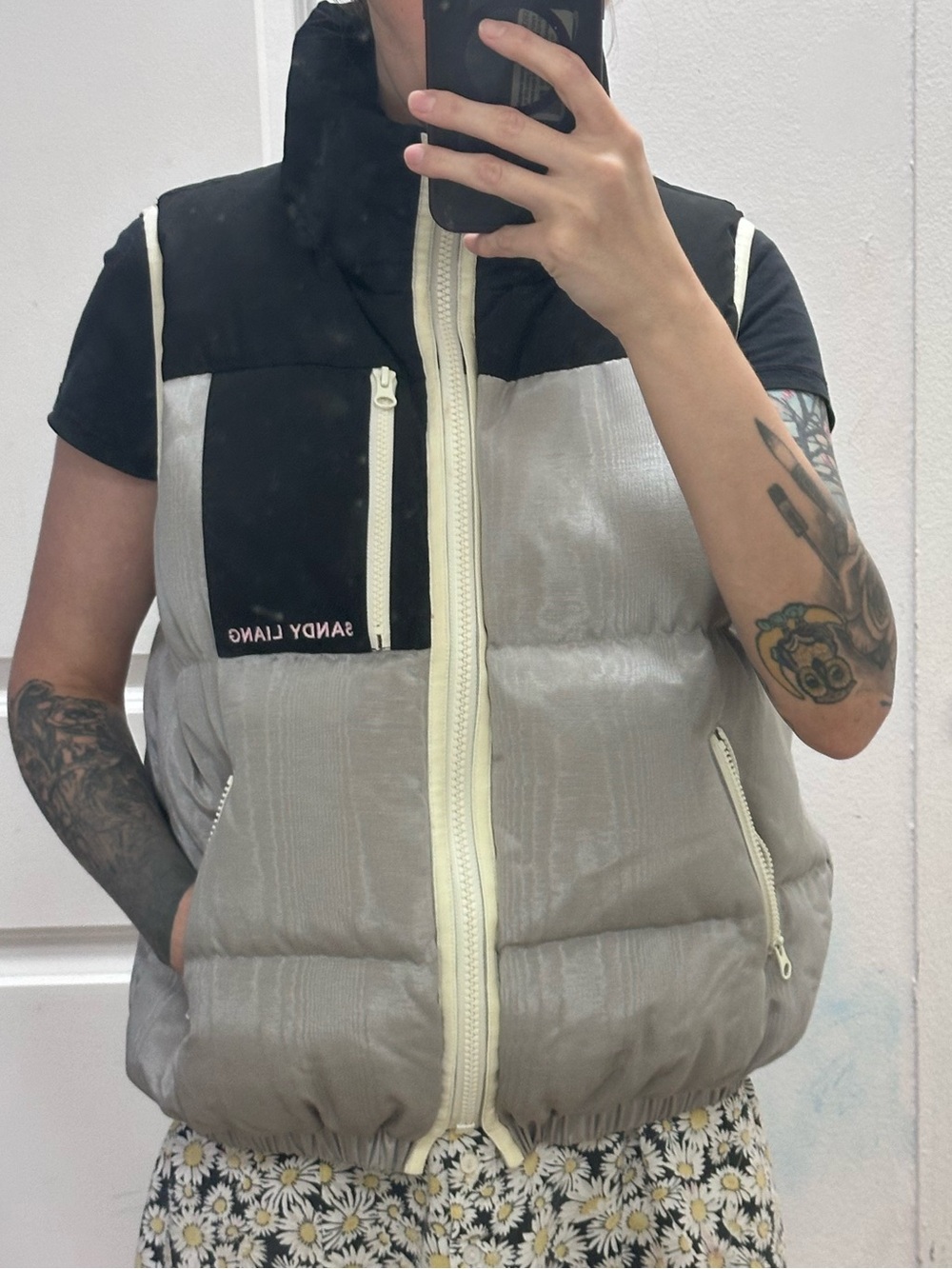 Sandy Liang Puffer Vest Two-Tone Black & Light Gray M